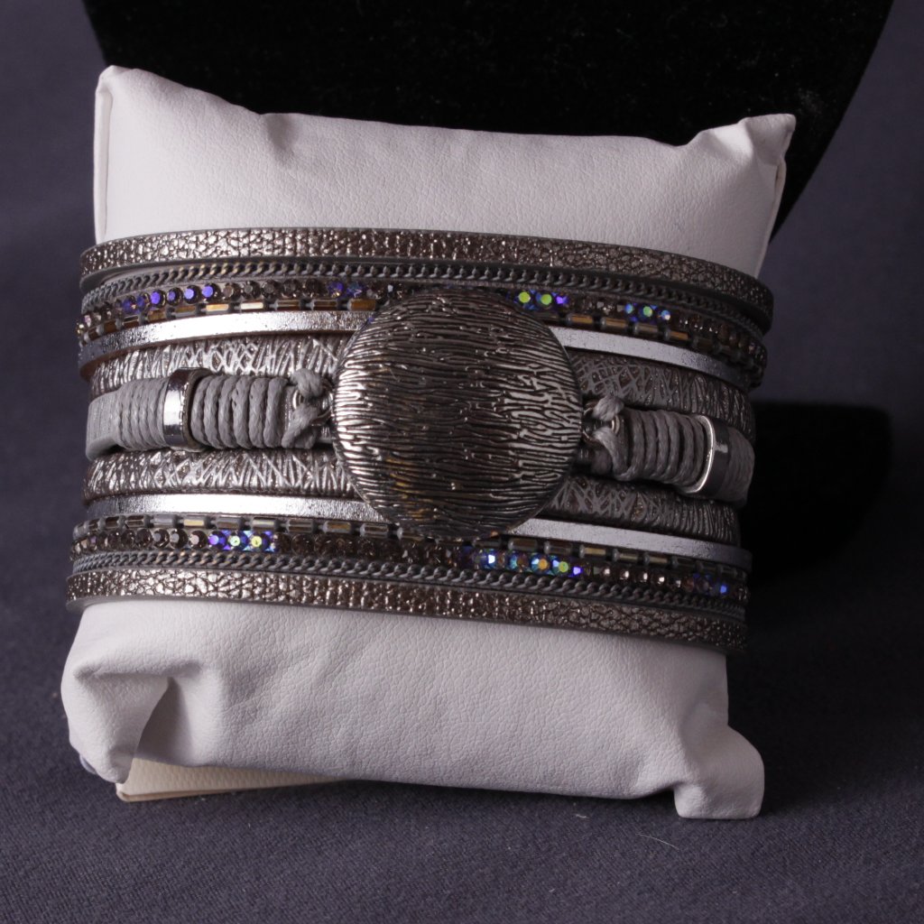 Optical Leather Bracelet By Saachi, Gray, Nwt In Box